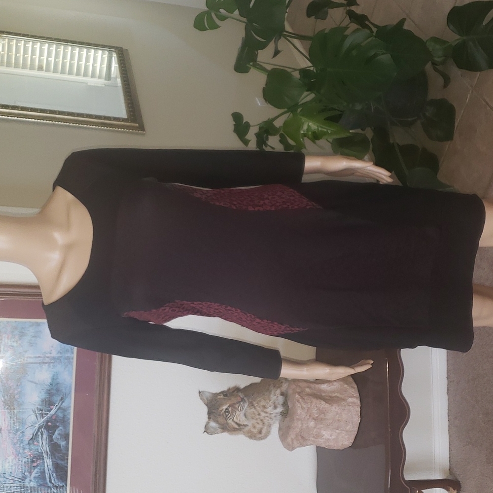 Green Dragon M color block 3/4 sleeve bodycon animal print midi